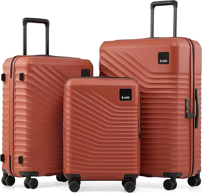 Coolife Luggage 3 Piece Set Hardside Upgraded Durable PC Lightweight Travel Suitcases with Dual Spinner Wheels & TSA Lock, 20'' Expandable Only (Brown, 3-Piece Set (20/24/28))