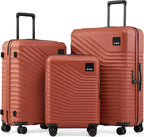 Coolife Luggage 3 Piece Set Hardside Upgraded Durable PC Lightweight Travel Suitcases with Dual Spinner Wheels & TSA Lock, 20'' Expandable Only (Brown, 3-Piece Set (20/24/28))