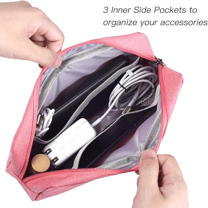 CAAORDKSO Electronic Organizer Case, Travel Cable Organizer Bag Pouch Electronic Accessories Carry Case Waterproof Electronic Accessories Bag for Cable, Cord, Charger, Power Bank, Earphone (Big-Pink)