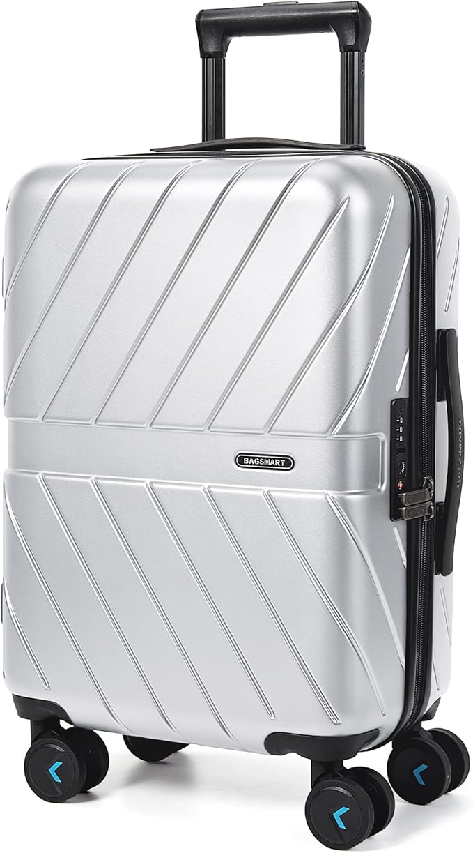 BAGSMART Carry On Luggage 22x14x9 Airline Approved With TSA Lock, 1OO% Polycarbonate Hardside Luggage with Spinner Wheels,Durable Hard Shell Carry On Suitcase 20 inch Silver