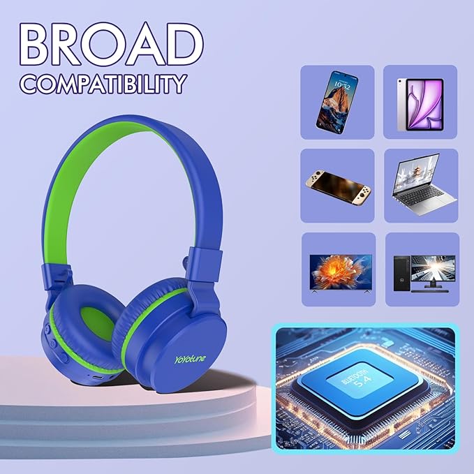 Kids Bluetooth Headphones,Lightweight Kids Headphones Wireless,85/94dB Safe Volume,40H Playtime,Fast Charging,Bluetooth 5.3,Over Ear,Toddler Headphone Built-in Mic for School/Tablet/Travel (Blue)