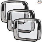 PACKISM Clear Toiletry Bag - TSA Approved Toiletry Bag 3 Pack Same Medium Size, Quart Size Bag Travel Makeup Cosmetic Bag, Carry on Airport Airline Compliant Bag, Black