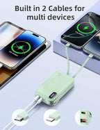 RORRY Portable Charger Built in Cables, AC Wall Plug In Portable Charger Power Bank 10000mAh Travel Battery Pack 22.5W Fast Charging for iPhone 17/16/15 Samsung Galaxy S25/S24/S23 Pixel LG iPad, Green