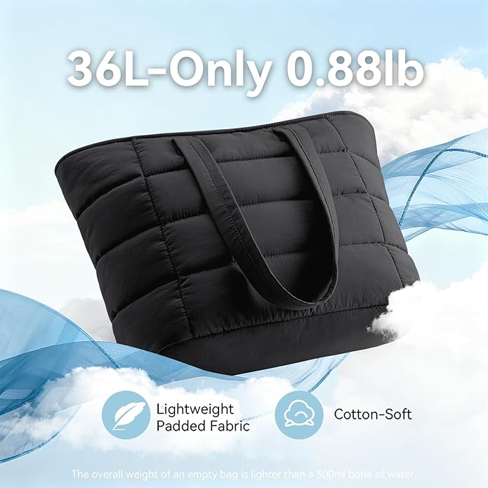 Puffer Tote Bag with Pouch,Women's Lightweight Quilted Shoulder Bag,15.6"/17.3" Laptop Travel Weekender for Work & Nurses