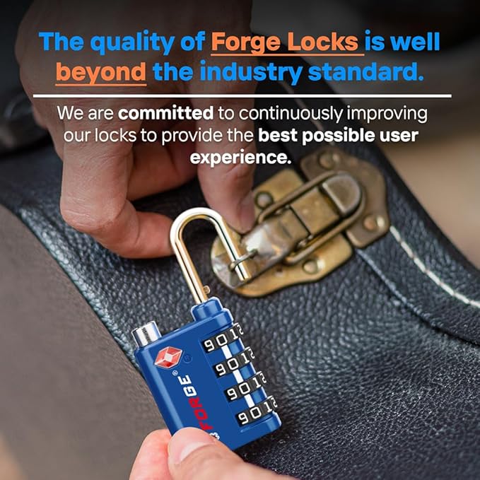 Forge Dual-Opening: Key or Combination Lock, TSA Approved Lock for Luggage, Pelican case, Travel, Gym, School, Luggage Combination Lock, Travel Bag Lock (Blue 4 Pk)