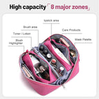 BOYATU Travel Makeup Bags for Women: Large Capacity Make up Bag with Wide Opening - 3 Pcs Set Waterproof Travel Toiletry Organizer for Full-Sized Bottles, Cosmetics & Brushes (Plum-W)