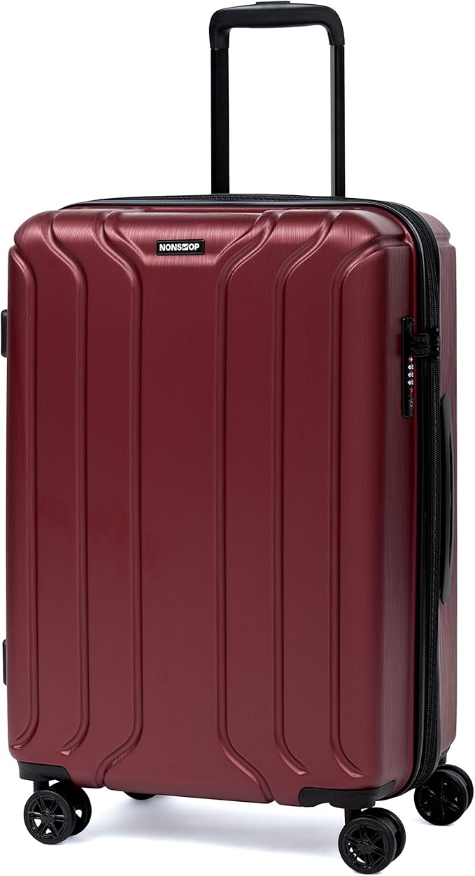 NONSTOP NEW YORK Luggage Expandable Spinner Wheels hard side shell Travel Suitcase Lightweight, TSA Lock, Double USB Port (Burgundy, Checked-Medium 24-Inch)