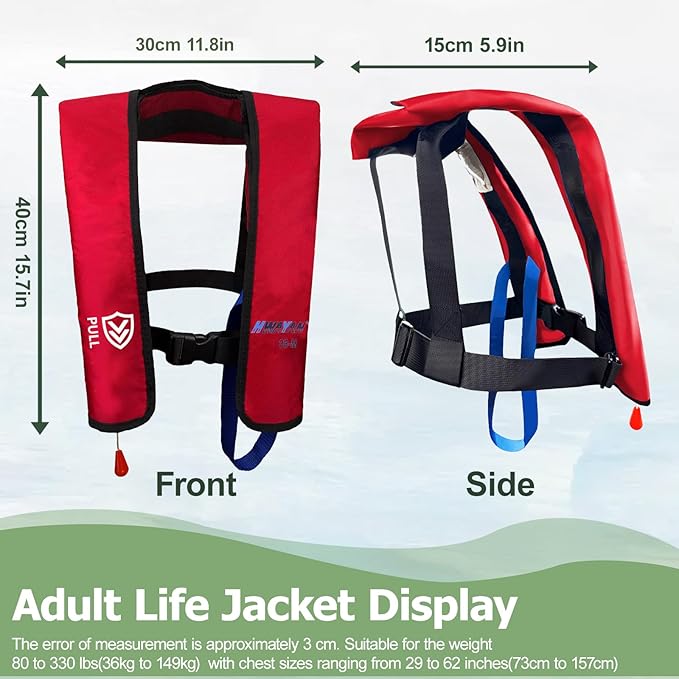Manual Inflatable Life Jacket| Inflatable PFD Vest Adult| Life Vest for Adults| Outdoor Water Sports| Supports up to 330 lbs|33g of Carbon Dioxide Cylinder