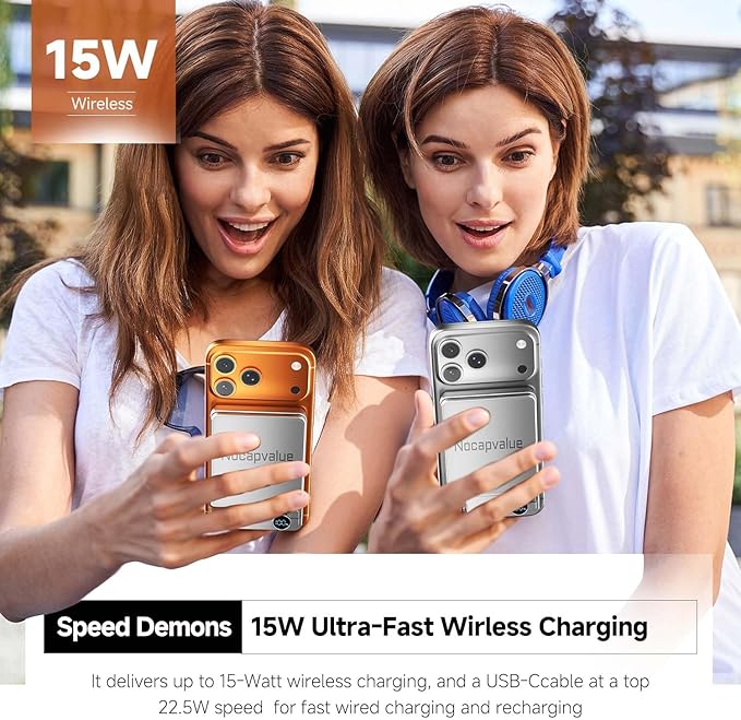 Qi2 Magnetic Portable Charger 10000mAh, 15W Wireless & 22.5W USB-C Fast Charger with Stand & LED Display, for iPhone 17/16/15/14,White