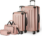 Amazon Basics 4-Piece Luggage Set, Hardside Spinner Suitcases with Multidirectional Wheels (22" Carry-On and 28" Checked), Plus 15-inch Tote Bag and 10-inch Compact Travel Bag, Rose Gold