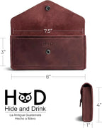 Hide & Drink, Full Grain Leather Large Female Wallet, Travel Organizer for Women, Vintage Money and Card Holder, Handmade, Sangria