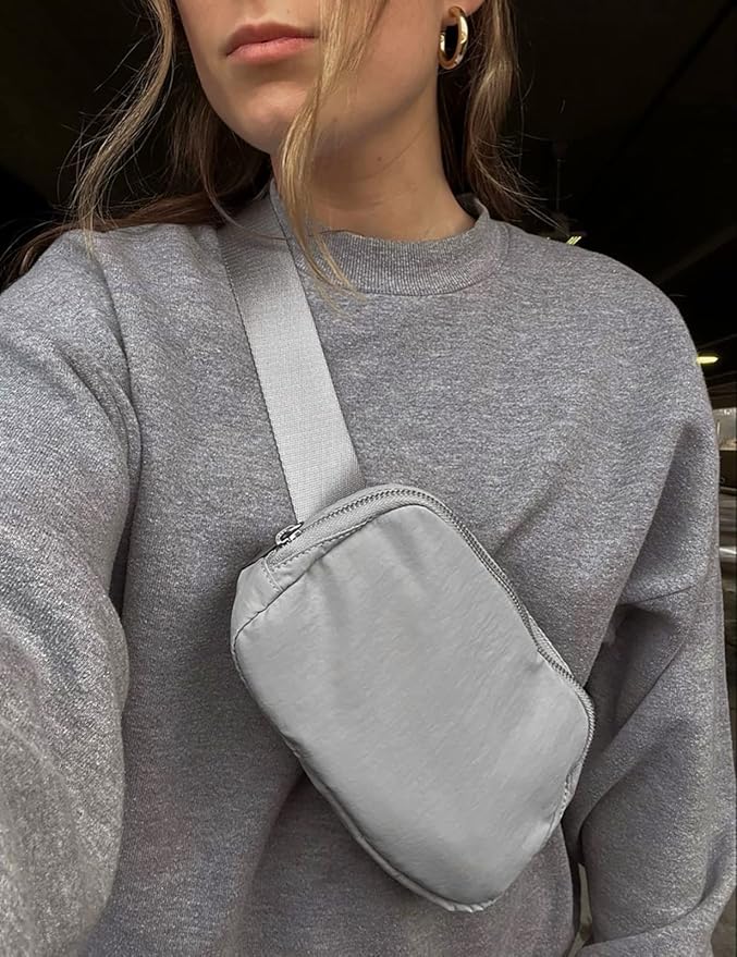 YOSHUYUKI Fanny Pack Crossbody Bag Trendy Waterproof Small Sling Cross Body Purse for Women Men Fashion Waist Packs Mini Belt Pouch Chest Bum Hip Bag Lulu Dupes for Travel Vacation Running Ash