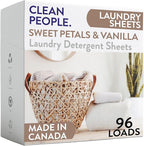 The Clean People Laundry Detergent Sheets - Laundry Soap - Ultra Concentrated, Recyclable Packaging, Stain Fighting - Sweet Petals & Vanilla, 96 Pack