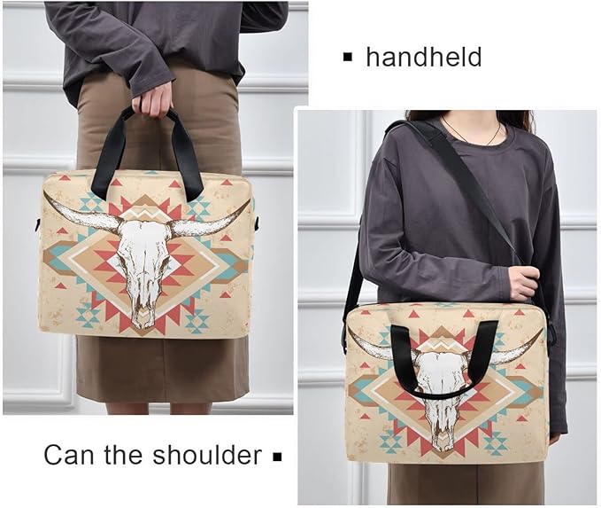 Laptop Bag 15.6 inch, Waterproof Laptop Case with Strap, Protective Laptop Carrying Case for Women&Men, Western Cow Skull