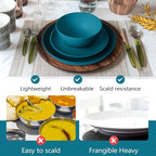 Teivio 32-Piece Kitchen Plastic Wheat Straw Dinnerware Set, Service for 8, Dinner Plates, Dessert Plate, Cereal Bowls, Cups, Unbreakable Colorful Plastic Outdoor Camping Dishes, Dark Blue