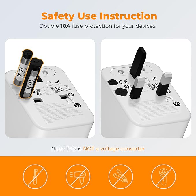 TESSAN Universal Travel Adapter 28W, International Power Adapter with 3 USB C 2 USB A Charging Ports, Worldwide Plug Adaptor for US to European UK Italy Ireland New Zealand (Type C G A I)