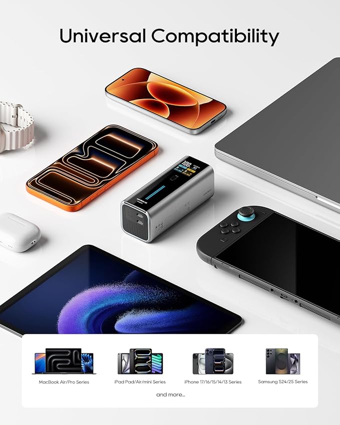 CUKTECH 10 Fusion 9000mAh Power Bank with 65W Wall Charger, Portable Charger with Smart Display, Power Adapter with Dual USB-C Ports, Fast Charging for MacBook, iPhone 17/16 Series, Galaxy, Pixel