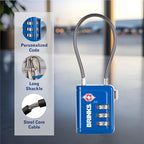 Brinks TSA Accepted Indicator Luggage Lock, Blue - Resettable 3-Dial Combination, 2.5 inch Long Cable Shackle, New More Secure TSA008 Key, 4 Pack