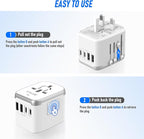 VYLEE Universal International Power Travel Plug Adapter, 5 in 1 European Travel Plug Adapter W/ 3.5A 2xUSB-A and 2xUSB C Wall Charger and Worldwide AC Outlet for Europe USA UK AUS Asia (White Grey)