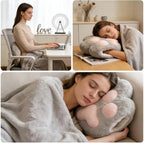 RYOLOY Cat Paw Warm Hand Pillow,with 67 * 39Inch Travel Blanket,3 in 1 Travel Pillow and Blanket Set,for Car Office Camping Essentials(Pink).
