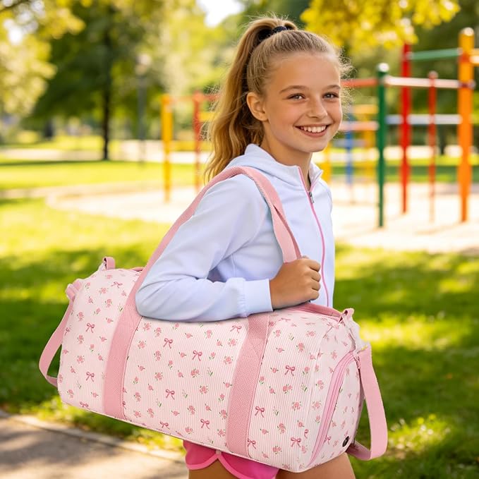BLUBOON Duffle Bag Girls Kids Cute Gym Bag with Shoes Compartment & Wet Separation Waterproof Sports Overnight Travel Bag