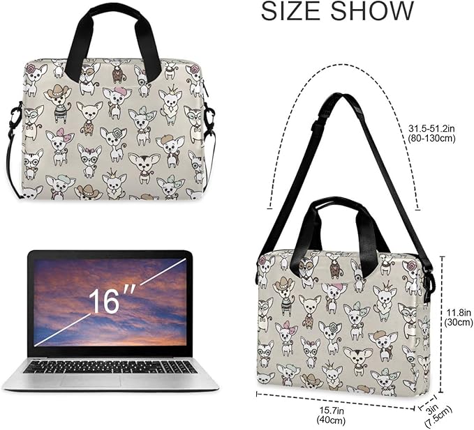 Laptop Bag 15.6 inch, Waterproof Laptop Case with Strap, Protective Laptop Carrying Case for Women & Men, Cute Chihuahua Dogs