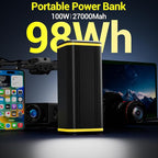 Portable Laptop Station for 27000mAh 98Wh, Power Bank with AC Outlet 65W PD Fast Charging External Battery Pack, Mini Portable Power Station for MacBook Dell HP Travel Camping, Yellow