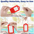 BlueCosto - Luggage Tags - Red, 10 Pack - Suitcase Tags with Name ID Card & Heavy-Duty Metal Wire Loops - Bright Colored PVC Identifiers for Travel Baggage - Backpack Name Labels