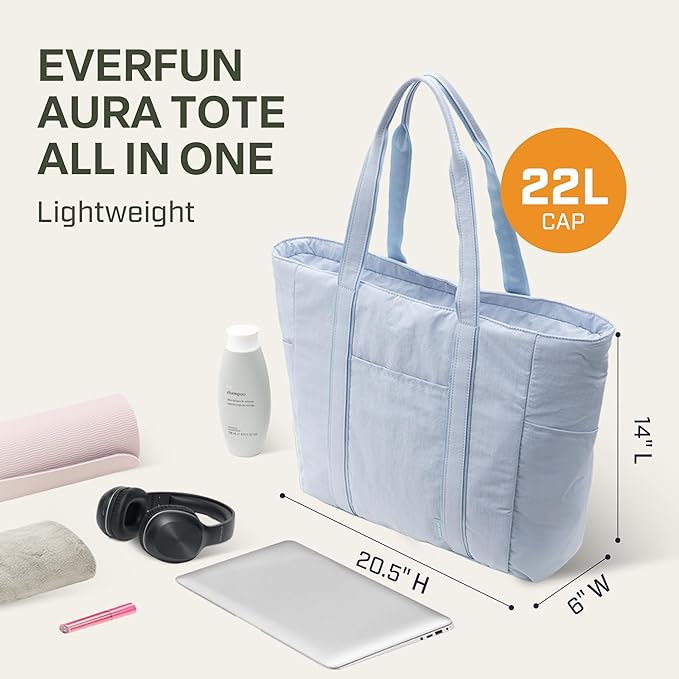 Everfun Large Tote Bag for Women, Ultra Soft Gym Tote, Everyday Yoga Washable Bag with Zipper, Travel, Beach, Laptop Work