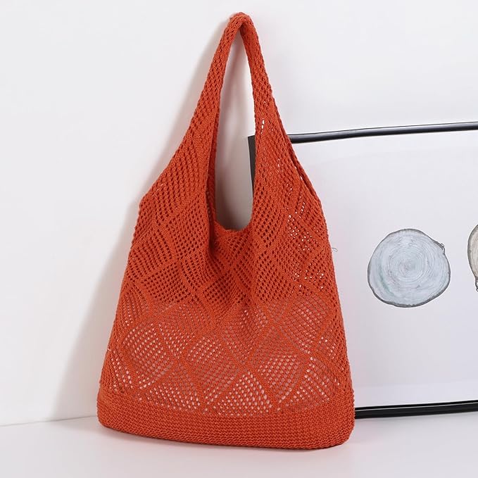 WantGor Crochet Bags, Beach Mesh Tote Bag Womens Shoulder Shopping Handbag Casual Travel Totes Bag Foldable Hobo Bags