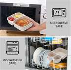 buluker 4 Pack Bento Lunch Box Set 3 Compartment Food Storage Containers Wheat Straw Meal Prep Lunch Box Plastic Food Storage Containers, Microwave and Dishwasher Safe (light colour)