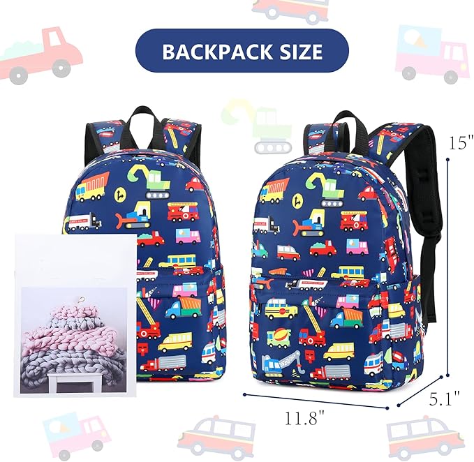 CAMTOP Preschool Backpack for Kids Boys Girls Toddler Backpack Kindergarten School Bookbags for Age 3-8 (Navy Vehicle)