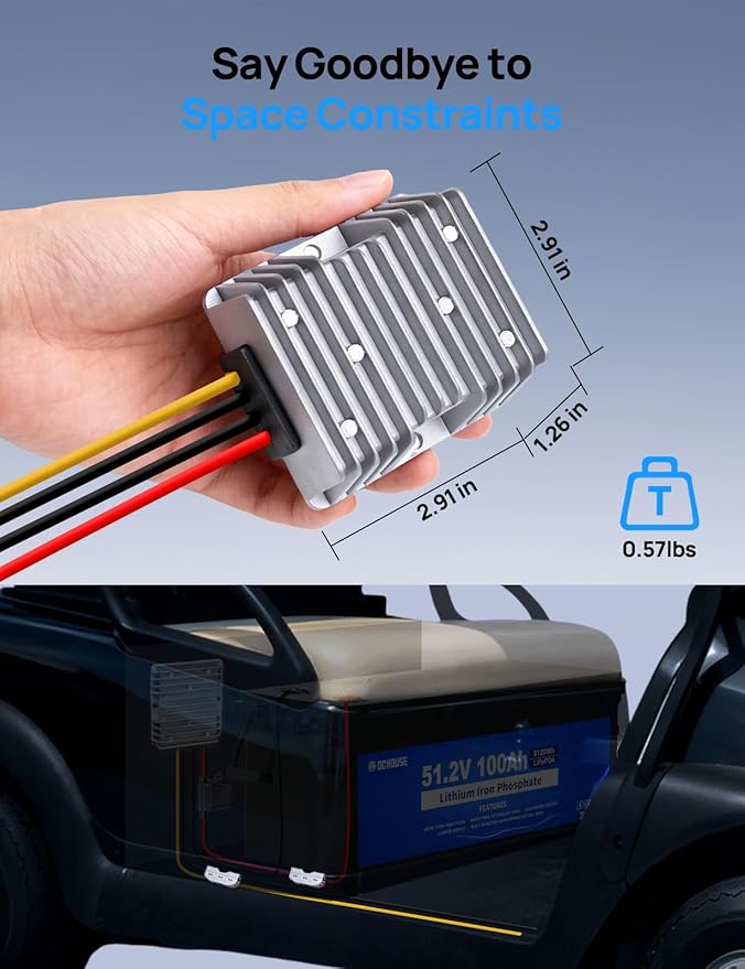 DC House 48V 36V 24V to 12V 20A Buck Converter, 240W DC-DC Step Down Converter, Waterproof Voltage Regulator Transformer with Fuse for Golf Carts & RVs