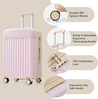 Merax 3 Piece Luggage Set ABS Hardside Suitcase Sets with Spinner Wheels and TSA Lock, 20 inch with Front Opening Design and USB Port, 20" Airline Certified Carry-on Luggage, 20" 24" 28", Light Pink