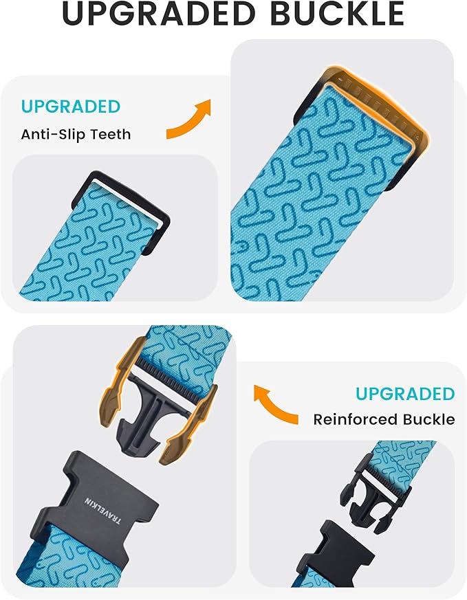 Travelkin Luggage Straps for suitcases TSA Approved,Adjustable Luggage Belts with Lock Fit 18-32 inch Suitcases(Lock Grain-Blue-TSA)