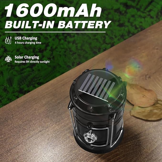 DIBMS 2-Pack Solar Camping Lantern, Collapsible LED Solar USB Rechargeable Lantern Flashlight Emergency Hanging Lights for Camping Hurricanes Power Outages Indoor Outdoor