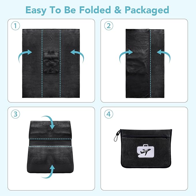 SINLAND Travel Pillow and Blanket 2-in-1 Set,Airplane Packable Bag,Soft and Lightweight Plane Flight Car Trips Travel Essentials Gift,Hand Luggage Sleeve and Backpack Clip,60x50 Inch Black