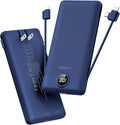 VEGER Portable Charger with Built-in AC Plug and Cables, All in One 10000mAh Ultra Slim Power Bank Travel Essentials, Fast Charging Battery Pack Compatible with iPhone, Samsung, Android (Navy)