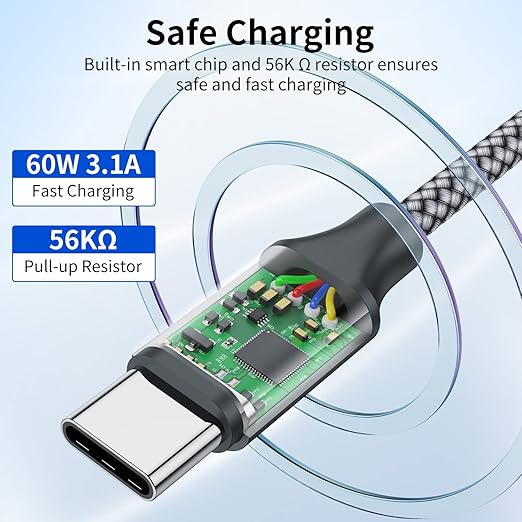 USB C to C Cable (3 Pack 1ft),Short USB Type C Fast Charging Nylon Braided Charger Cord Compatible with iPhone 17 16 Pro/15 Pro Max Android Samsung Galaxy S24 S23 S22,MacBook Pro, iPad Pro USB-C