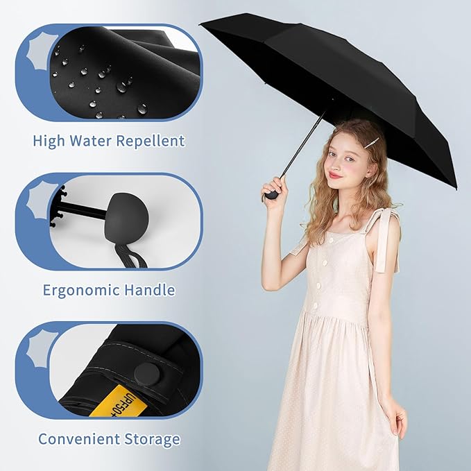 Yoobure Travel Umbrella Portable Compact Umbrellas, Pocket Mini for Purse, Umbrellas for UV Sun & Rain Small for Backpack, Umbrella with Case Folding for Kids Women
