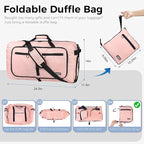 Fmeida 65L Duffle Bag with Shoes Compartment, Foldable Travel Duffel Bags for Men Women, Large Packable Travel Bag Water Repellent & Tear Resistant (Light Pink)