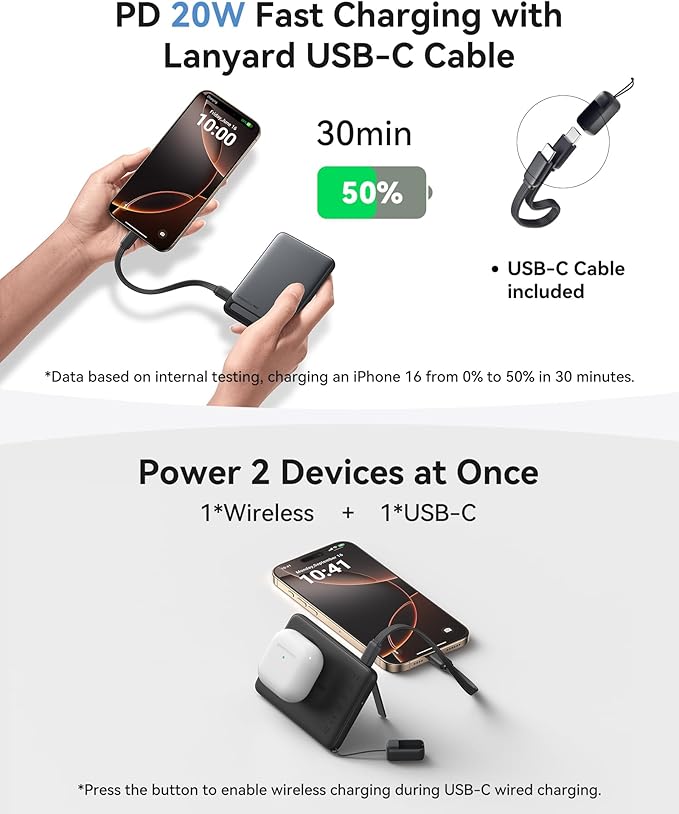 INIU Magnetic Portable Charger, Slim Qi2 Certified 5000mAh 20W Magnetic Power Bank, USB C in&Out Wireless Battery Pack Phone Charger, Only for iPhone 16/15/14/13/12 Series, Blue