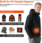 MINI 5V 2A/3A Battery Pack for Heated Vest Heated Jacket, Small 10000mAh Power Bank for Heated Apparel with LED Display and Flashlight PD 18W Black for Men and Women (No DC Port)