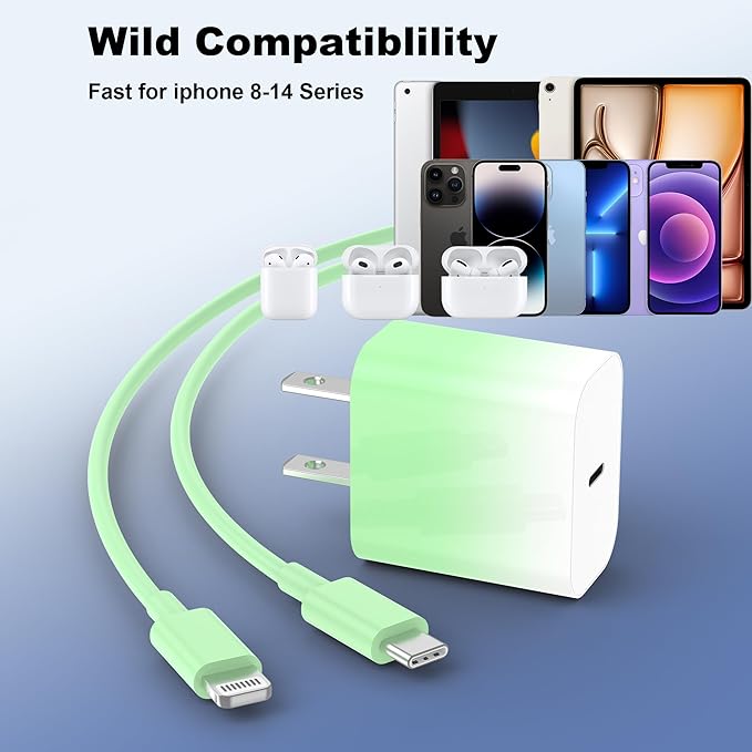 GREPHONE iPhone Charger Fast Charging,20W PD USB C Wall Charger 4 Pack with 6FT Fast Charging Cable - Fast Charger for iPhone 14/14 Pro Max/13/13 Pro/12/12 Pro/11/11 Pro/XS, iPad(Green)