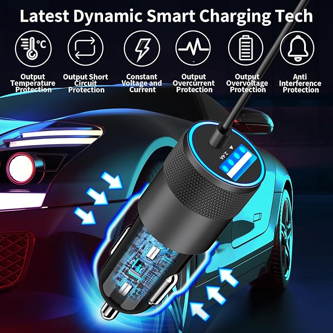 【Apple MFi Certified】iPhone 17 Car Charger, Caiinei 4.8A USB Car Power Cigarette Lighter Adapter USB-C Carplay Fast Charger + 6FT Type-C Cord for iPhone 17/17 Air/17 Pro Max/16/15/Galaxy S25/S24/Pixel
