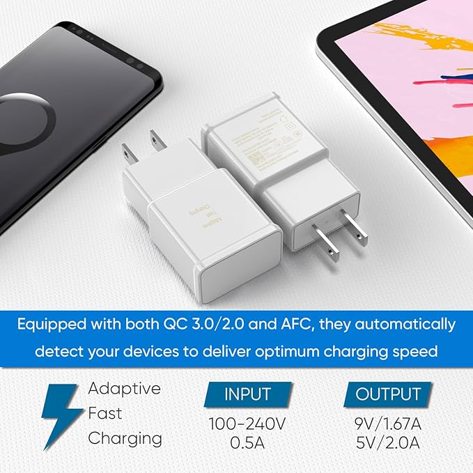 Type C Charger Fast Charging, 2 Pack USB C Android Phone Wall Charger Block & 6.6ft Charge Cable Cord, for Samsung Galaxy S8/ S9/ S10 Plus Active S10e, S20/ S21 Ultra Plus, Note 8 9 10, Pixel 3 4 etc