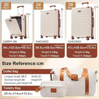5 Piece Luggage Set w/TSA Locks & USB Port, Front Opening Hard Shell Luggage Sets, Expandable Suitcase Set with Wheels and Cup Holder(20"/24"/28") (Brown White)