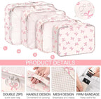 KPX 8 Set Packing Cubes for Travel, Luggage Packing Organizers Accessories Large Toiletries Bag for Clothes Shoes Cosmetics (8Set-Pink Bow)
