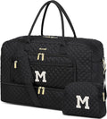 Initial Travel Duffle Bag for Women - Black Personalized Weekender bags Overnight Bag with Shoe Compartment & Wet Pocket Weekend Tote Bags with Toiletry Bag Monogram Christmas Gift (Letter M)