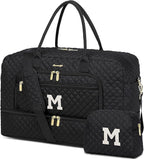Initial Travel Duffle Bag for Women - Black Personalized Weekender bags Overnight Bag with Shoe Compartment & Wet Pocket Weekend Tote Bags with Toiletry Bag Monogram Christmas Gift (Letter M)